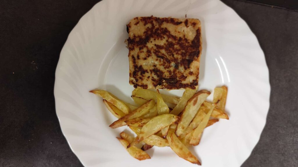 hamburguesa de bacalao con gambas en Thermomix